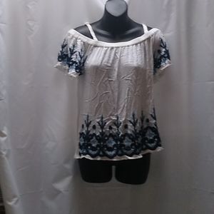 I.N.C international concepts white off the shoulder shirt with designs